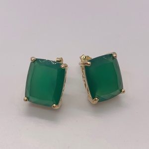 14K Gold Plated Sterling Silver Genuine Green Chalcedon Earrings